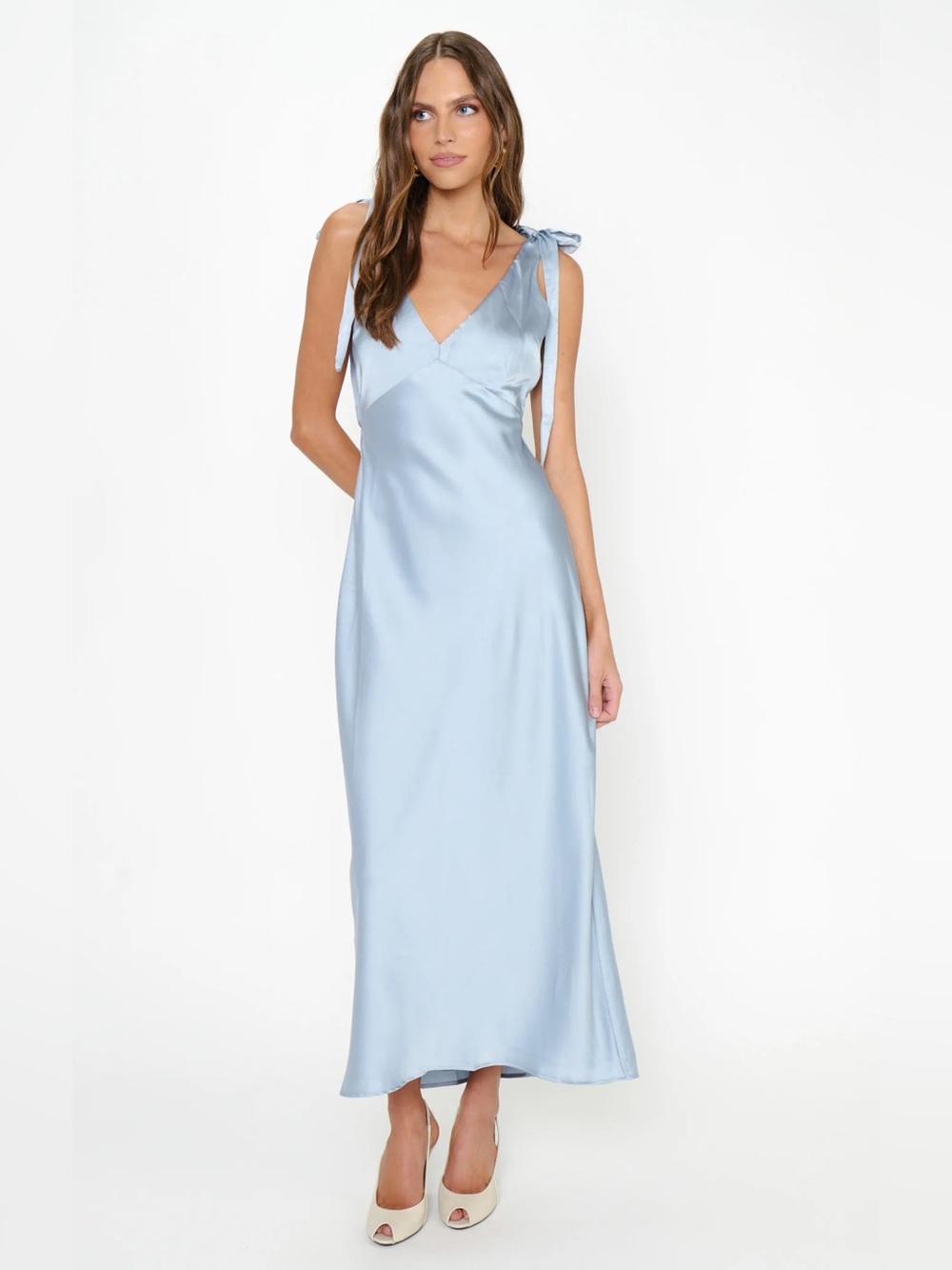 Cider Satin Maxi Dress with Tie Straps L NWT